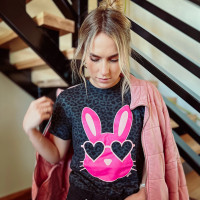 Pink Bunny Graphic Tee: Charcoal Leopard  Pink Bunny Graphic Tee: Charcoal Leopard