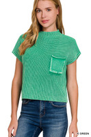 Hey Kelly Green Washed Mock Neck Top  Hey Kelly Green Washed Mock Neck Top
