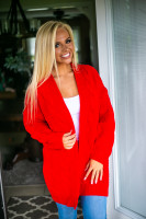 Sweater Weather Cable Knit Cardigan: Red