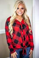 Aspen Hooded Top: Red/Black Buffalo Plaid