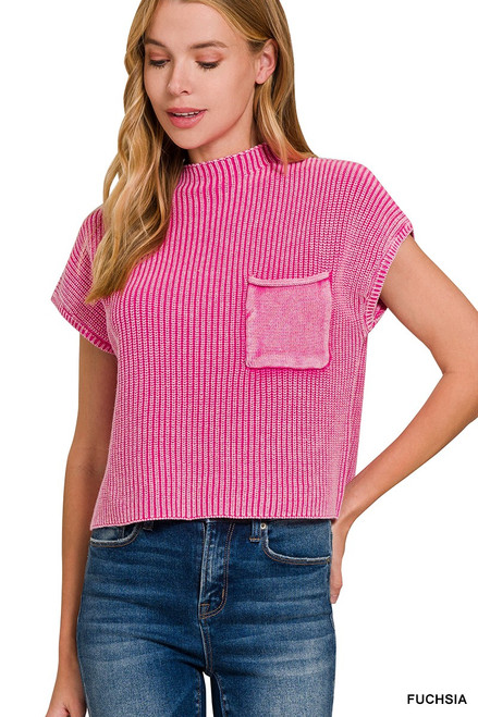 Fuchsia Tint Washed Mock Neck Top Fuchsia Tint Washed Mock Neck Top