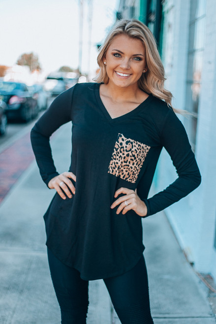 Leopard Pocket Top: Black Leopard Pocket Top: Black
