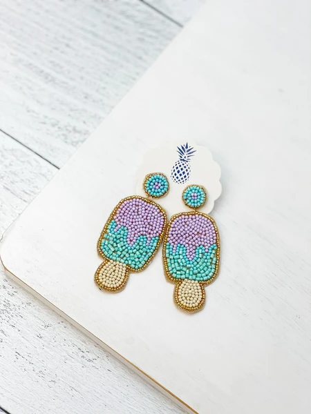 Ice Cream Beaded Earrings: Purple/Aqua