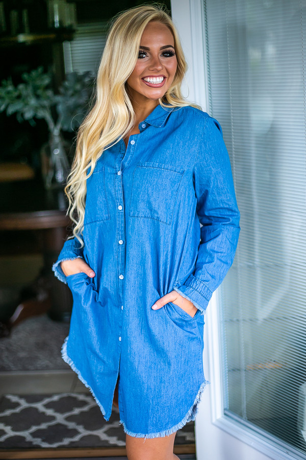 Finally Found You Chambray Dress: Light Denim Finally Found You Chambray Dress: Light Denim