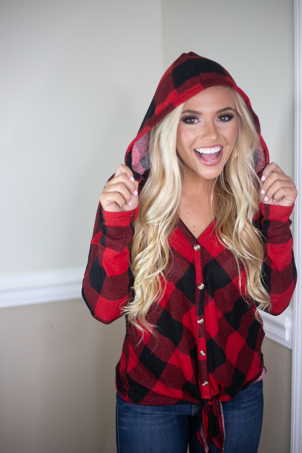 Aspen Hooded Top: Red/Black Buffalo Plaid