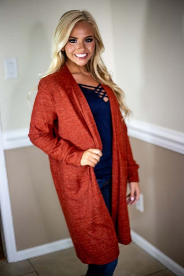 Feeling Good Cardigan: Rust Feeling Good Cardigan: Rust