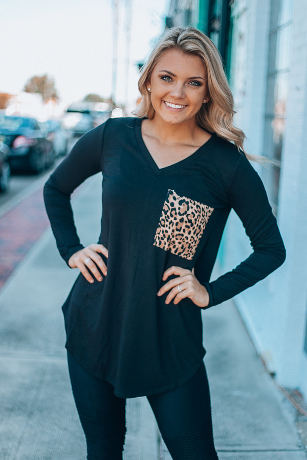 Leopard Pocket Top: Black Leopard Pocket Top: Black