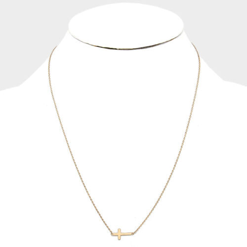 Horizontal Cross Necklace: Gold