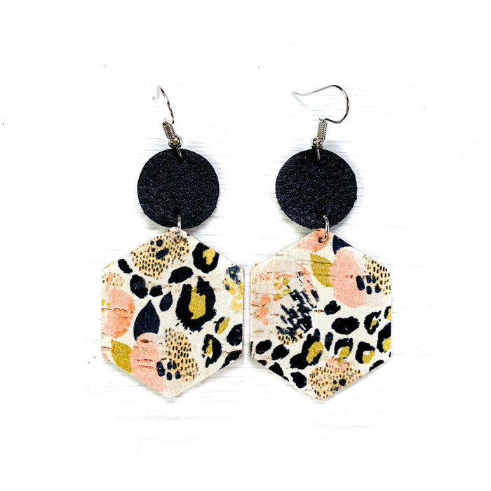 Leopard and Floral Earrings Black Multi womens clothing boutique free shipping