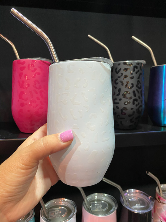 Leopard Wine Tumbler 16 oz White Off the Racks Boutique