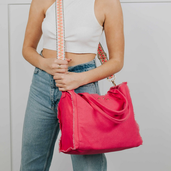 Luna Fringe Canvas Crossbody Tote Bag Pink Off the Racks Boutique