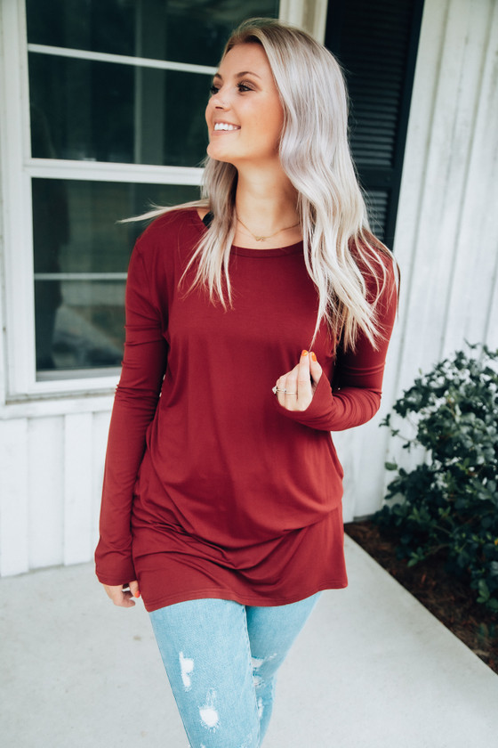 Long Time Gone Tunic Top Burgundy Off the Racks Boutique