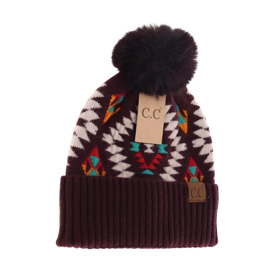 Aztec Pom Beanie: Dark Berry - Off the Racks Boutique