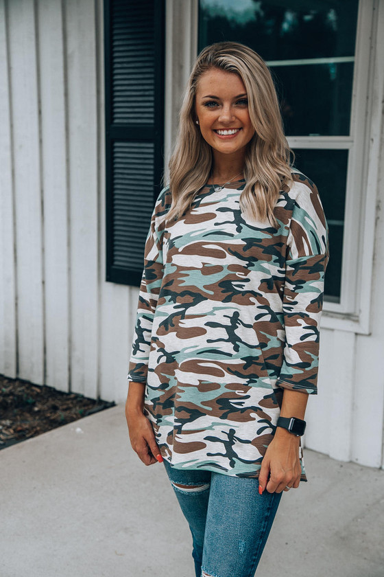 On the Rise Top: Camo - Off the Racks Boutique