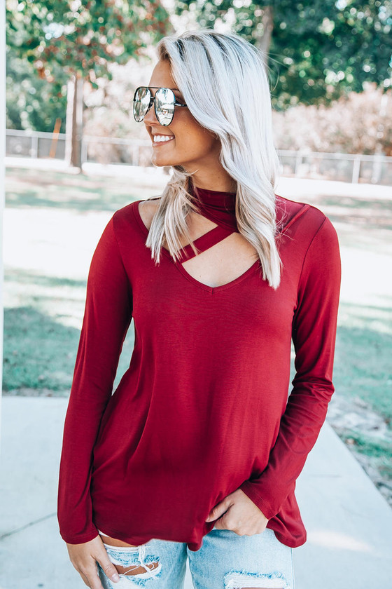 Crossing the Line Top: Burgundy - Off the Racks Boutique