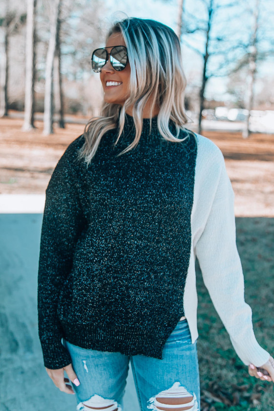 Sweet Surprise Sweater: Black/Cream - Off the Racks Boutique