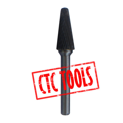 CTC Tools - carbide burr 14° included angle (type L) 6mm shank for chamfering and angle finishing.
