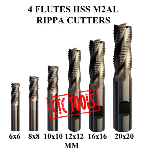 CTC Tools - 4 flute HSS M2AL roughing endmill cutters (6 pcs) metric, suitable for rough machining.