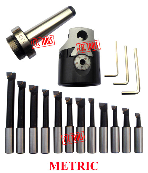 CTC Tools - 75mm boring head with MT3 M12 shank and 12 pcs 18mm boring bars, for precision and durability.