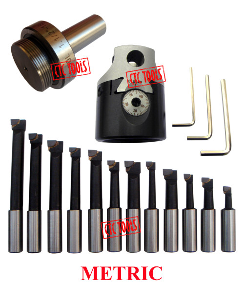 CTC Tools - 75mm boring head with 20mm straight shank & 12 pcs 18mm boring bars, perfect for professional boring operations.