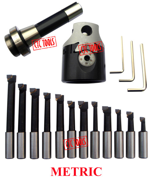 CTC Tools - 75mm boring head with R8 7/16" shank & 12 pcs 18mm boring bars, designed for stability and precision.