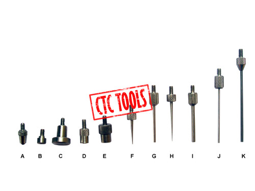 CTC Tools - Contact points for dial gauges, 11 different styles, for versatile measurement setups.