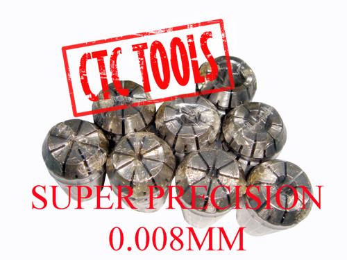 CTC Tools - ER16 precision collet set, 0.008mm close tolerance, DIN6499 certified (8 pcs).