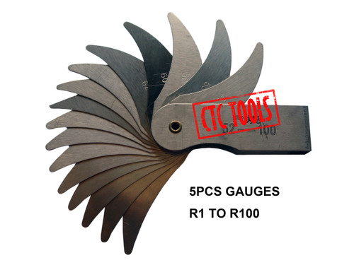CTC Tools - 5pcs inside/outside radius gauges, metric R1 to R100, for accurate measurements.