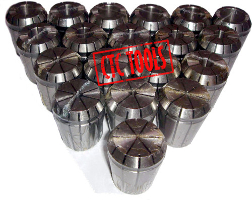 CTC Tools ER32 collet set, 19pcs with 2mm to D20 bores, DIN6499B standard, for CNC machining precision.