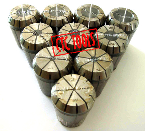 CTC Tools ER32 collet set, 10pcs with 2mm to D20 bores, DIN6499B standard, for CNC machining precision.