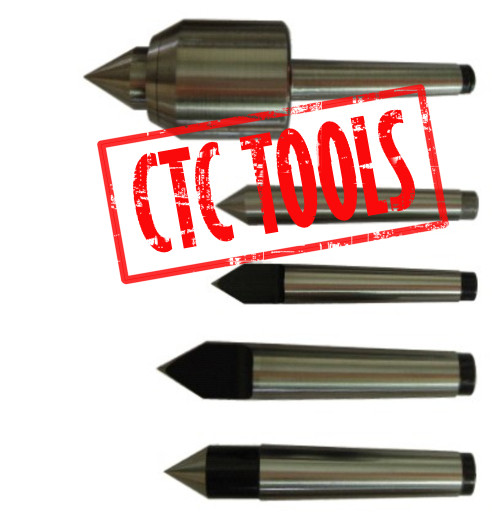 CTC Tools – 5-piece MT1 & MT2 live, dead, and half notch centers set for versatile lathe machining.