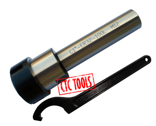 CTC Tools - ER32 1" x 4" straight shank collet chuck & c spanner DIN6499B, ideal for CNC machining precision and secure tool holding.