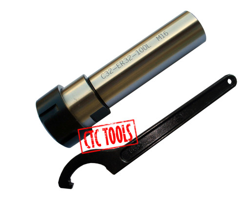 CTC Tools - ER32 D32 x L100 straight shank collet chuck & c spanner DIN6499