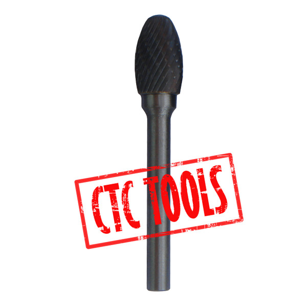 CTC Tools - carbide burr oval (egg) (type E) 3mm shank for efficient metal shaping and smoothing.