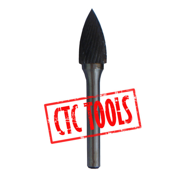 CTC Tools - carbide burr pointed tree (type G) 3mm shank for carving and de-flashing confined areas.