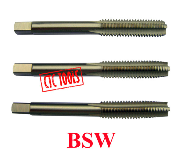 CTC Tools - 3-piece BSW hand tap set for threading British Standard Whitworth in metal fabrication.