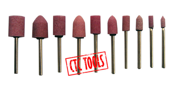 CTC Tools - 10-piece mounted points on 3mm shank, cylindrical & bullet shape, for detail grinding tasks.