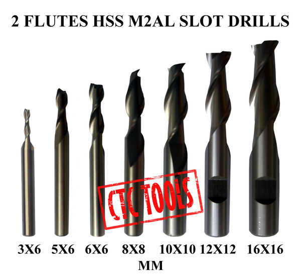 CTC Tools - 7-piece 2-flute HSS M2Al slot drill milling cutters (metric) for versatile metal slotting.