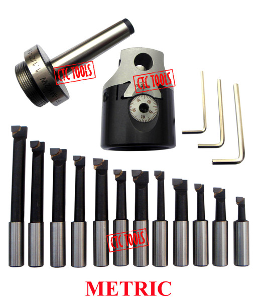 CTC Tools - 75mm boring head with MT2 M10 shank & 12-piece 18mm boring bars for powerful internal cutting.