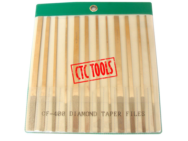 CTC Tools - 12-piece diamond taper hand file set for precise filing and shaping of hardened materials.