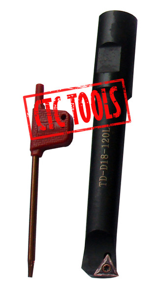 CTC Tools - 18mm indexable boring bar (120mm long), starts at 16mm bore for flexible boring operations.