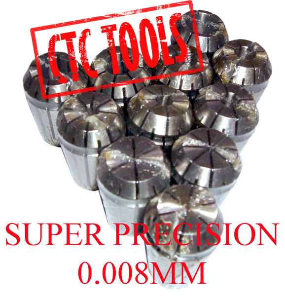 CTC Tools - ER20 precision collet set, close tolerance at 0.008mm, suitable for precise tool setups (11 pcs).