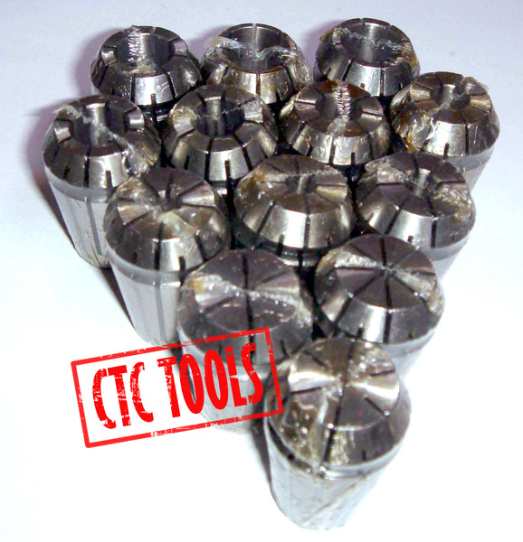 CTC Tools ER11 collet set, 13pcs with 1mm to 7mm bores, DIN6499B standard, for CNC machining precision.