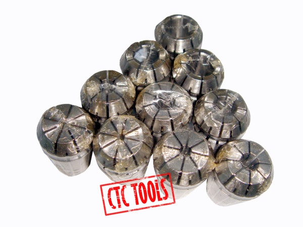 CTC Tools ER16 collet set, 10pcs with 1mm to 7mm bores, DIN6499B standard, for CNC machining precision.