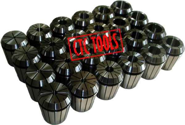 CTC Tools ER40 collet set, 24pcs with 3mm to 26mm bores, DIN6499B standard, for CNC machining precision.