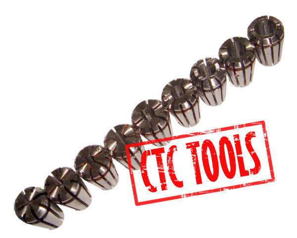 CTC Tools ER8 collet set, 9pcs with 1mm to 5mm bores, DIN6499B standard, for CNC machining precision.