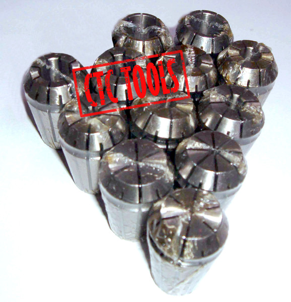 CTC Tools ER11 collet set, 12pcs imperial bores, DIN6499B standard, for CNC machining precision.
