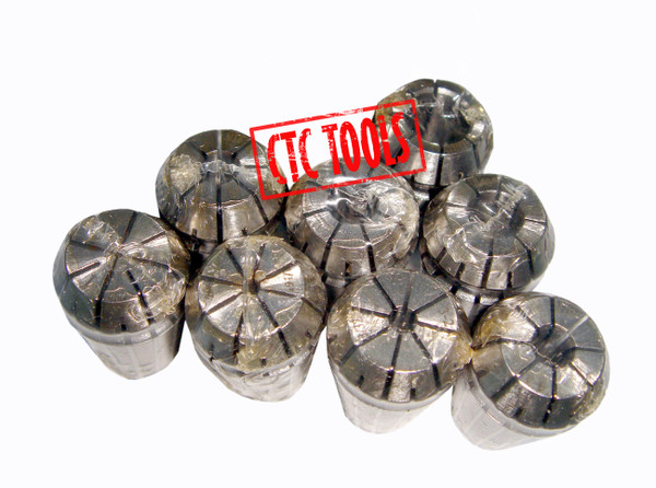CTC Tools ER16 collet set, 8pcs imperial bores, DIN6499B standard, for CNC machining precision.