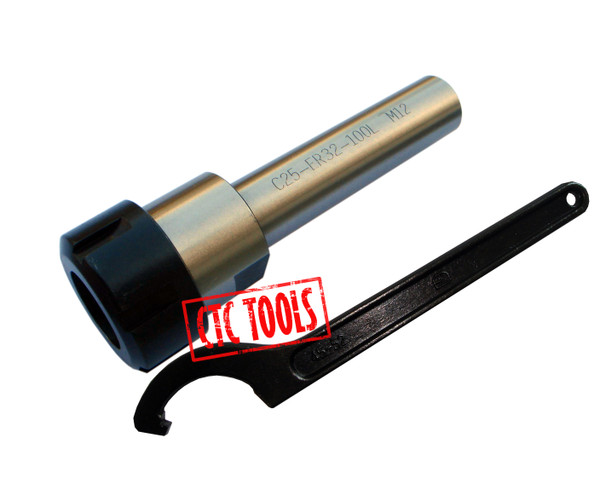 CTC Tools - ER32 D25 x L100 straight shank collet chuck & c spanner DIN6499B, ideal for CNC machining precision and secure tool holding.