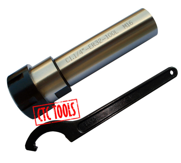 CTC Tools - ER32 D1-1/4" x L4" straight shank collet chuck & c spanner DIN6499B, ideal for CNC machining precision and secure tool holding.